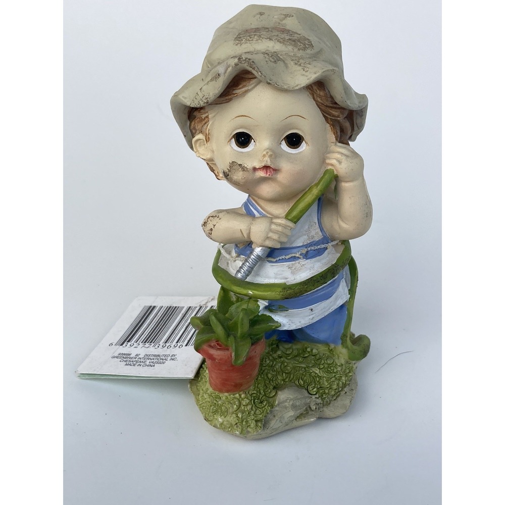 Vintage Tender Times Boy Wrapped Up in Hose Resin Figurine 5 in tall